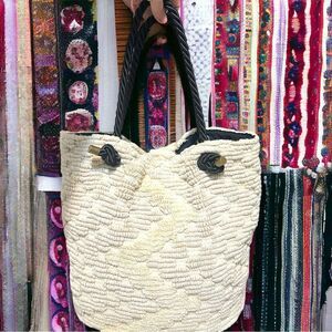 Ecote Boho Crocheted Tufted Woven Cotton Large Soft Market Weekender Tote Bag